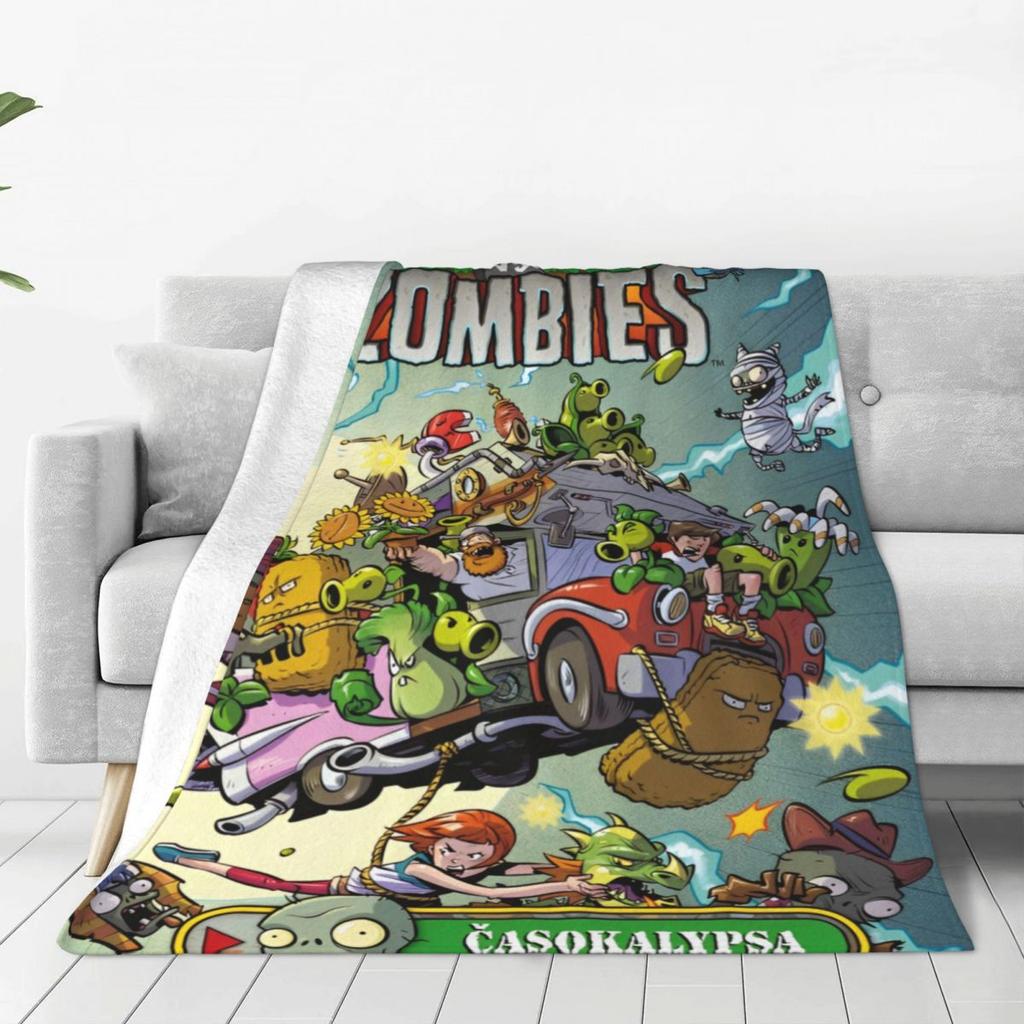 Game P-Plants-vs-Zombie Printed Warm Blanket Picnic Plush Throw Blanket Graphic Couch Chair Flannel Bedspread Sofa Bed Cover