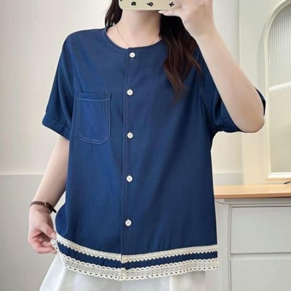 Navava Women Vintage Lace Short Sleeve Blouse Nb2748