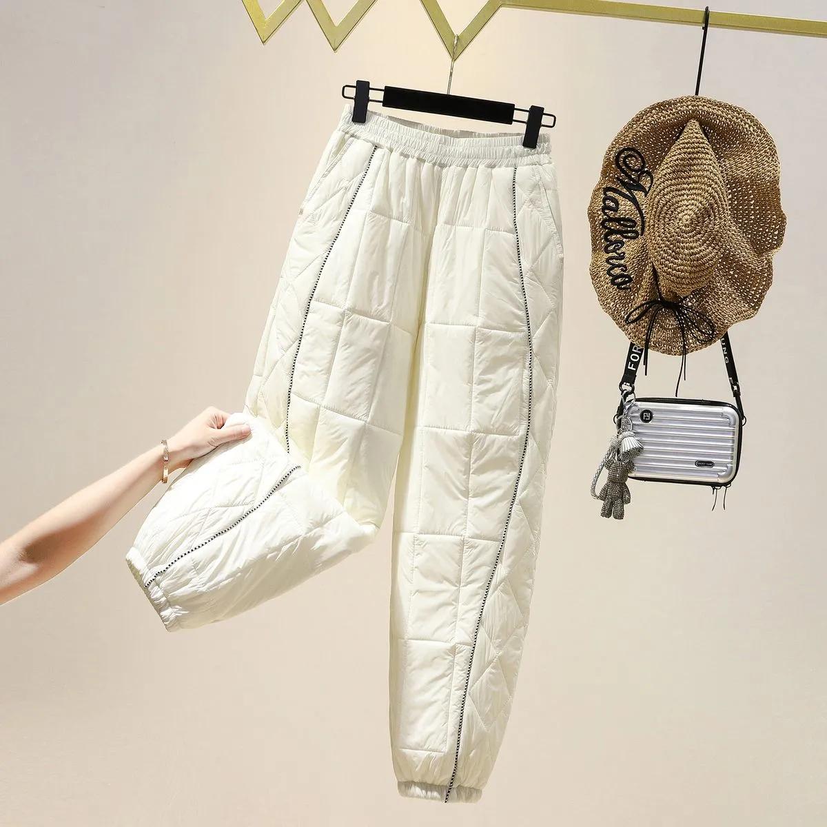 

Модные толстые хлопковые брюки женские зимние эластичные шаровары с высокой талией XXXL белый