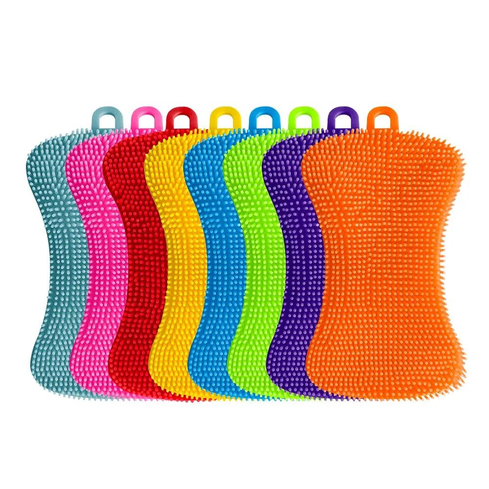 3pcs Kitchen Cleaning Brush Washing Cleaning Brushes Pot Pan Sponge Scrubber Fruit Vegetable Dish Silicone Dishwashing Brush