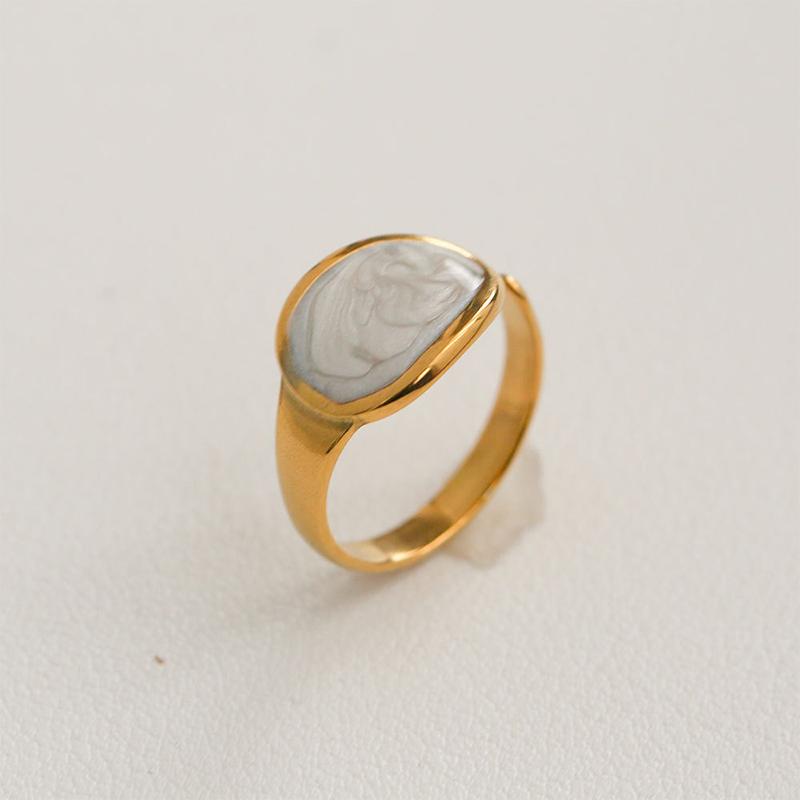Stainless Steel French White Enamel Rings For Women Drip Glaze Romantic Elegent Girl Ring Daily Wear Sweet Y2K Jewelry No Fading
