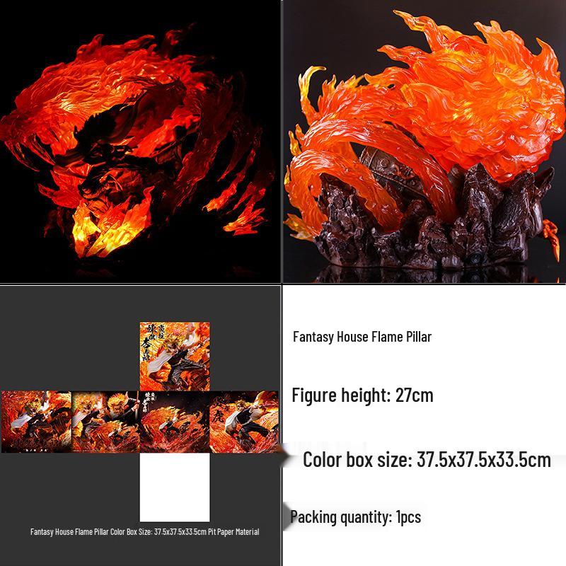 Flame Pillar Kyojuro Double Head Glowing Anime Figure Sculpture from Demon Slayer