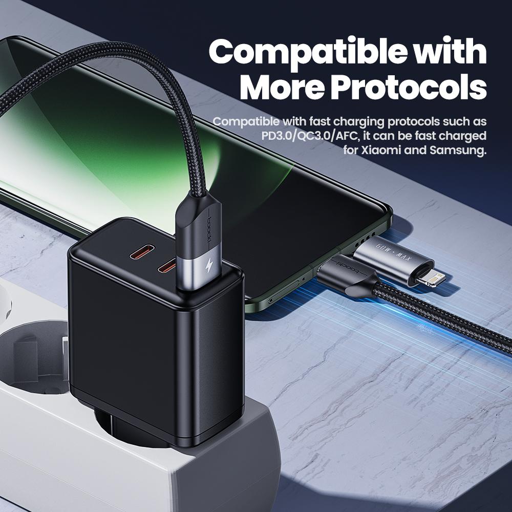 Toocki 4 in 1 Cable USB Type C to USB C / Lightning 60W 3A Fast Charging for Samsung Xiaomi Huawei Realme PD 27W Lightning Cabl