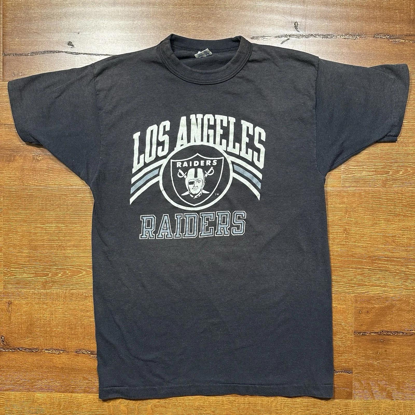 Vintage 80s Champion Los Angeles Raiders T Shirt Mens S Black Sun Fade NFL LA S