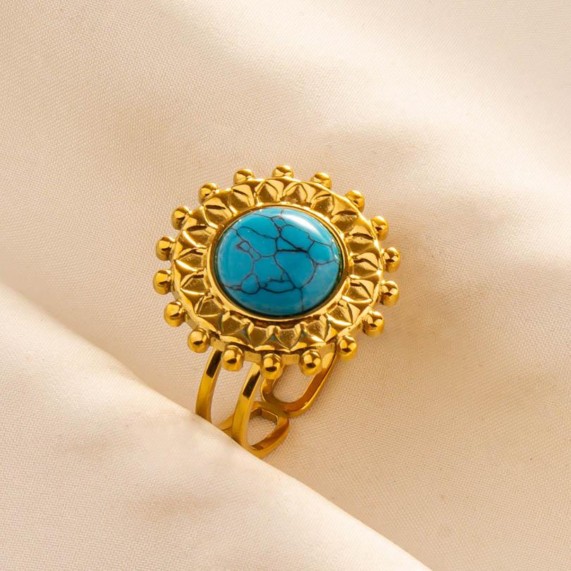 1pcs Blue Stone Ethnic Vintage Open Adjustable Sun Heart Star Stainless Steel Rings For Women Men Accessories Jewelry Bague Gift