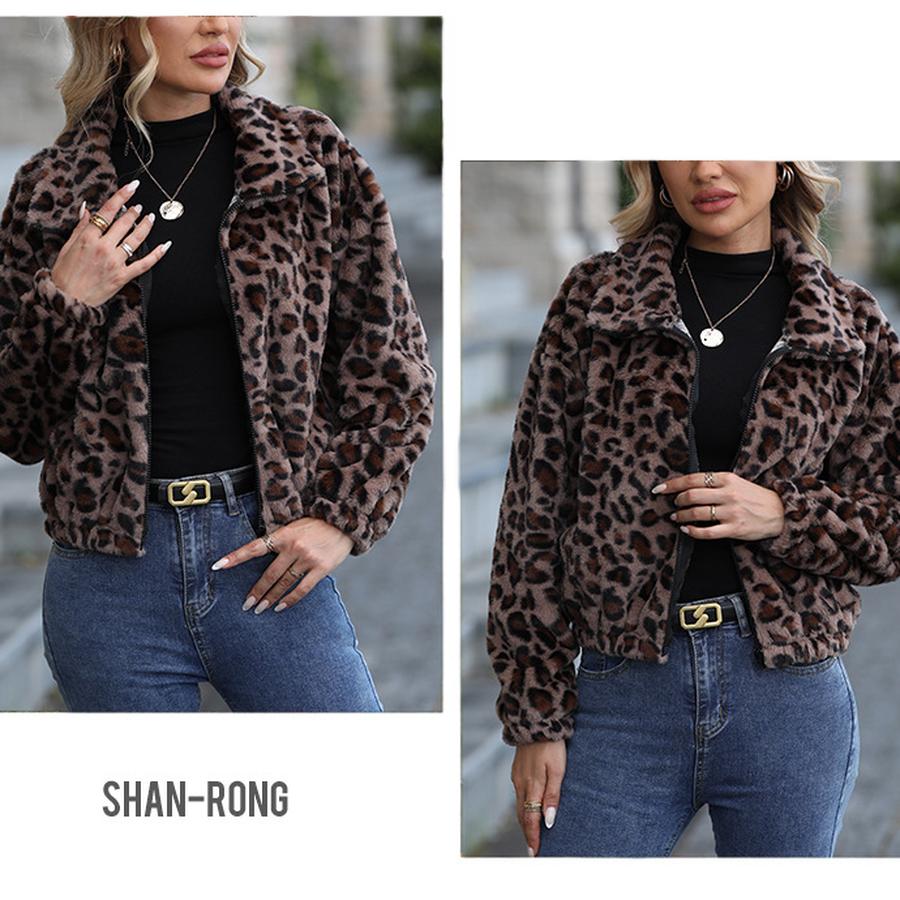Kunstpelzmantel für Damen - Herbst Winter Lockerer Reißverschluss Leopardenmuster Wattierte Jacke - Neuheiten