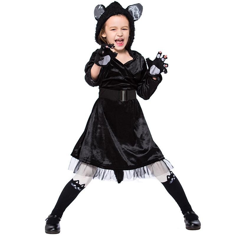 

Kids Girls Animals Black Cat Dress Hat Sets Halloween Role Play Dress Up Cosplay Costume L чорний