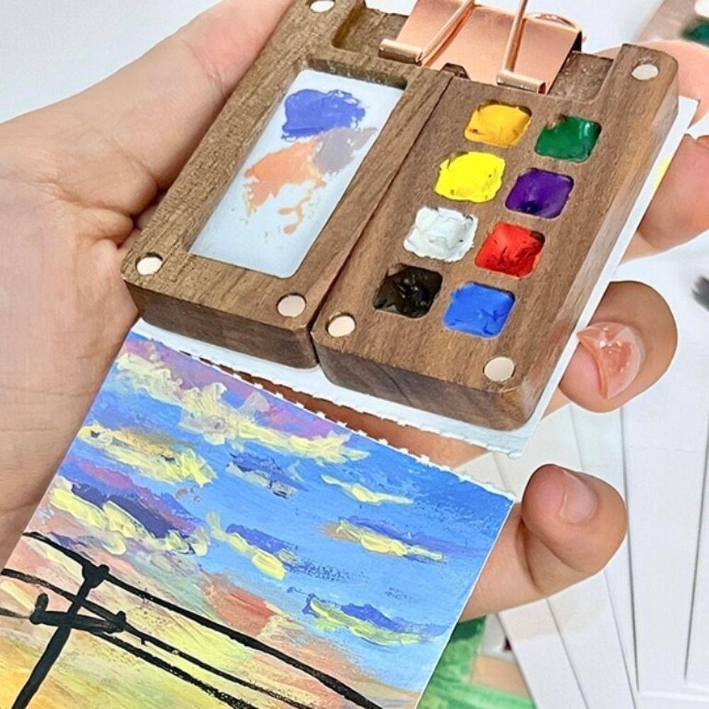 

Miniature Watercolor Paint Box Wooden Solid Paint Box Own Clip Palette Watercolor Packaging 8 Grids