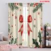 2pcs,2D Plane Printing Pattern Curtains Christmas Ornaments Red Bow Watercolor (3) Polyester Fabric (without Rod) Holiday Ldeal