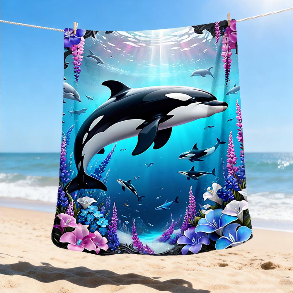 1pc Whale Marine Ocean Outdoor Flannel Blanket , Machine Washable Perfect Gift for Birthday , Holiday Travel Accessory , Durable Material