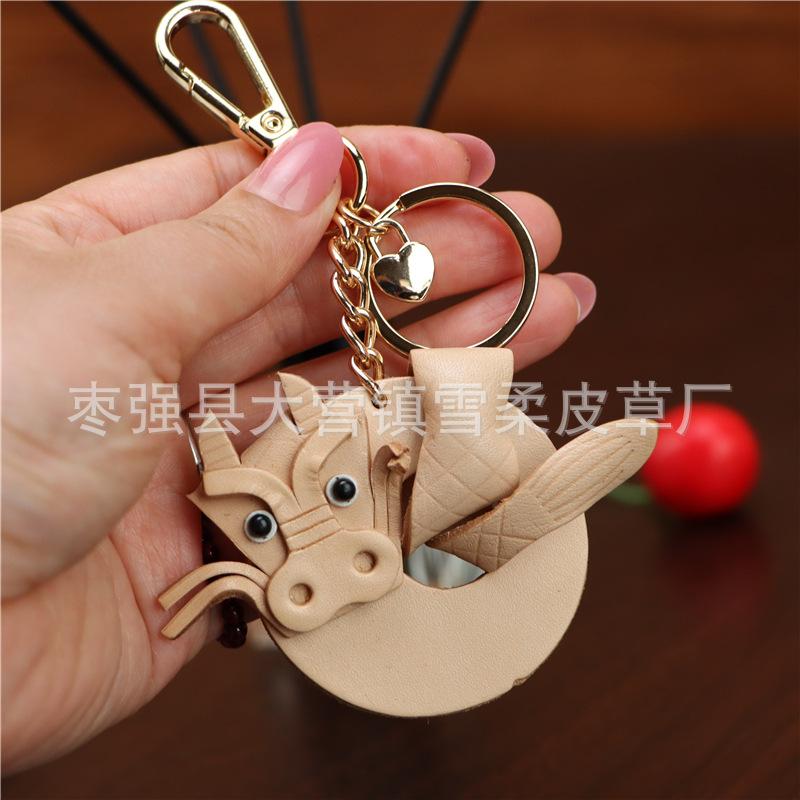 The First Layer Of Cowhide Panlong Pendant, Car Keychain, Leather Rope, Bag, Pendant, Accessories, Zodiac Gifts