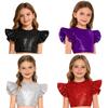 Blusa Top de Festa para Meninas Top Cropped Brilhante com Lantejoulas Gola Redonda Mangas tipo Asa com Babados Forrado Top de Aniversário