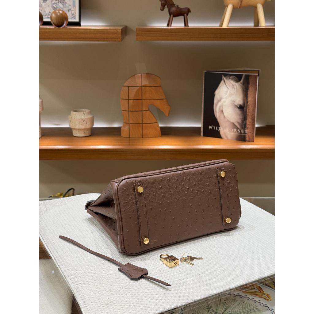 Ostrich Pattern Upgraded First Layer Cowhide Dukopp Slash Platinum 25/30 Inner Seam Edition Fashion Large Capacity Handbag