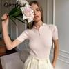 Elegant Short Sleeve Pullover POLO Slim Thin Knitting Bottoming Shirt Casual Women QT2776