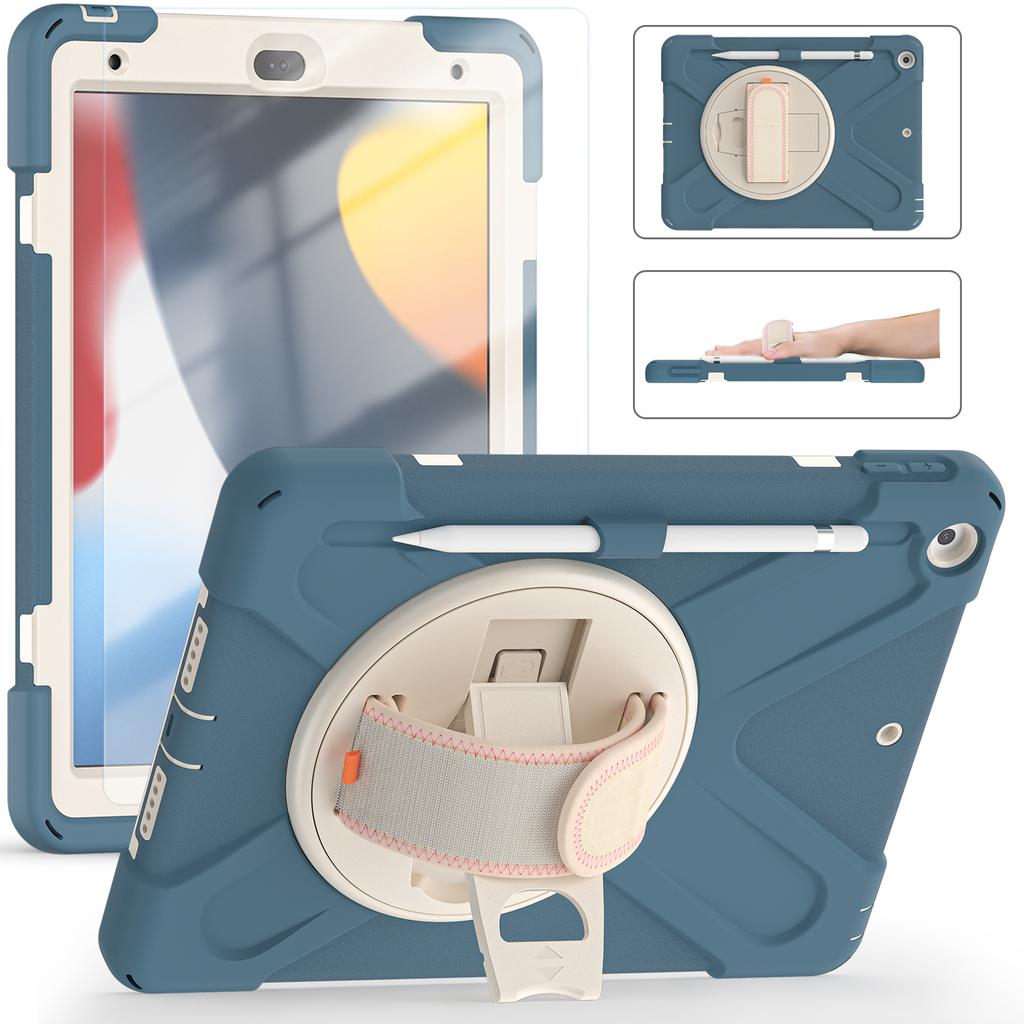Custom 3-in-1 Protective Tablet Case for iPad 9th 8th 10.2 Inch Shockproof with Wrist Strap and Pencil Holder