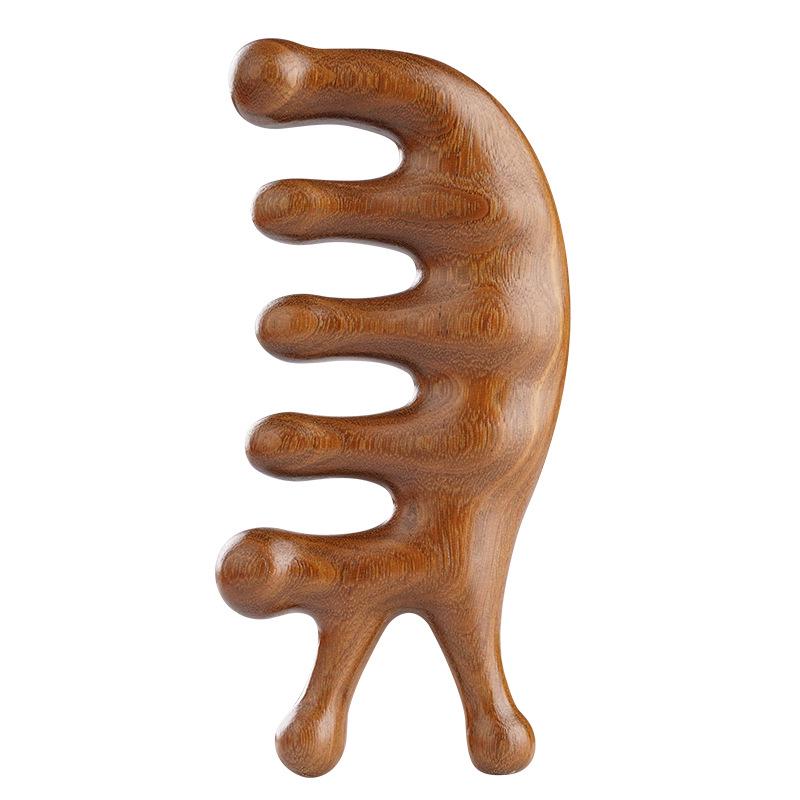 Golden Sandalwood Snail Massage Comb Set: Universal Five-Finger Comb and Portable Meridian Comb Gift Box