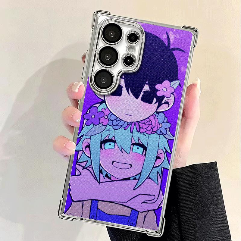 O-Omori Cartoon Game Plating Phone Case For Samsung Galaxy S24 S25 FE S26 Edge S23 Ultra S22 S21 Plus S20 Anti-Fall Airabag Cove