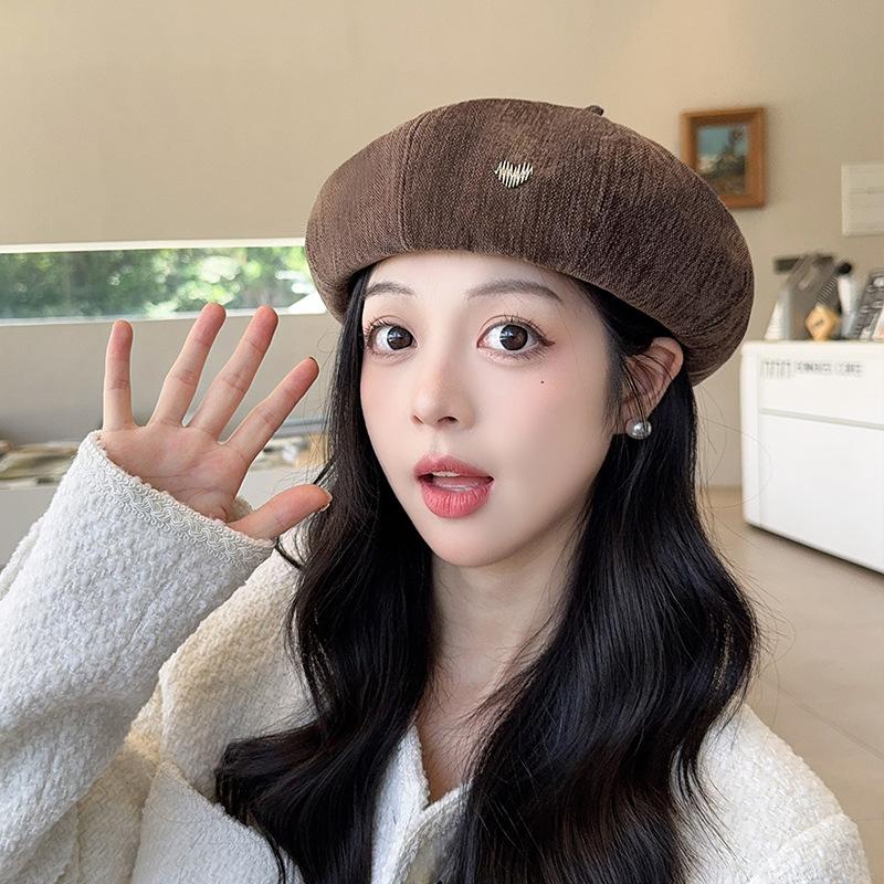 Korean Version of Retro Literary Love Beret Hat for Women in Autumn and Winter New Fashion Painter Hat Showing Face Small Pumpkin Hat for Women
