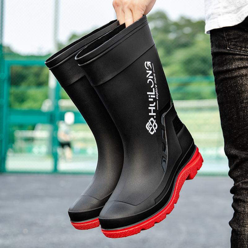 New Rain Shoes Men's Medium Tube Non-slip Waterproof Shoes Fashionable Outdoor Water Boots Warm High Tube Rain Boots Rubber Shoes Men