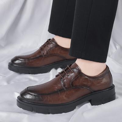 Herren Dicksohlige Britischer Stil Lässige Lederschuhe mit Mittelhohem Absatz Herren Oxford Schuhe Lederschuhe Business Schuhe Schnürschuhe Schwarze Schuhe
