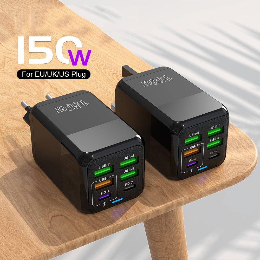 150 W 6 portów Pd QC 4.0 USB C Szybka ładowarka ścienna Super szybkie ładowanie dla iPhone'a Samsunga Ipada Xiaomi Huawei Oneplus Oppo