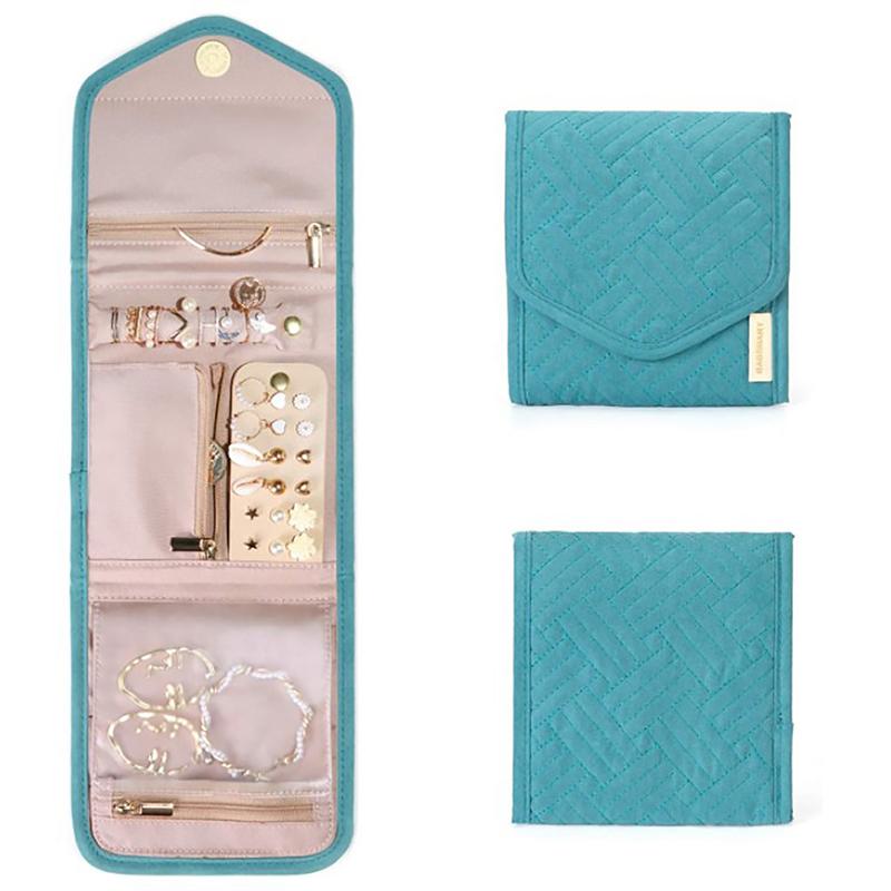 1Pc Roll Foldable Jewelry Case Travel Jewelry Organizer Portable For Journey Earrings Rings Necklaces Brooches Storage Bag