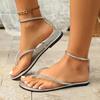 Women's Summer Clip Toe Thong Flat Sandals Gold Silver Ankle Wrap Gladiator Sandals Women Roman Style Comfortable Beach Shoes