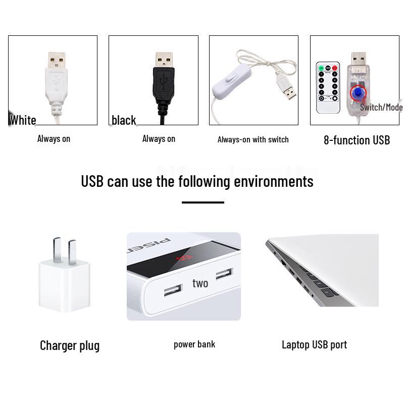 LED String Lights with Remote: USB Copper Wire for Christmas, Weddings, Cakes, Flowers, Room Decor - 8 Functions