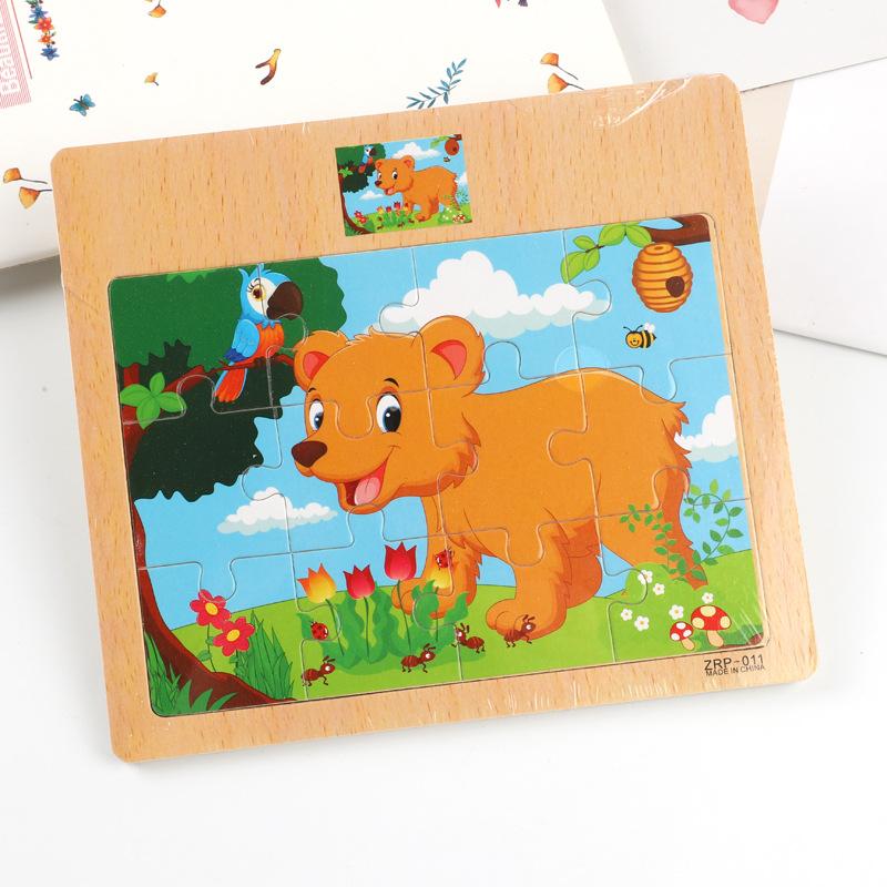 3D Montessori mänguasjad Hariduslikud puidust mänguasjad lastele Varajane õppimine Multikakujuline looma-liikluse pusle Laste matemaatiline pusle