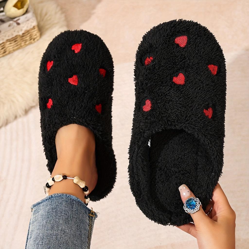 Soft Bottom Embroidered Heart-shaped Warm Slippers - Silent Slippers - Super Soft and Lightweight - Suitable for Use on Floors or Carpets
