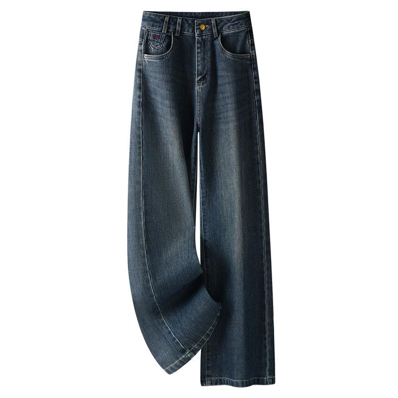 

Женские джинсы с высокой посадкой и широкими штанинами для фигуры типа «груша», Осень/Зима 2024, Свободный прямой крой для Весны/Осени L синий