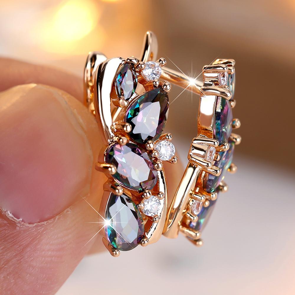 Mystic Multicolor Zircon Drop Earrings for Women Vintage Luxury Golden Party Earrings Jewelry Gifts
