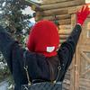 Red balaclava hat women's autumn and winter warm wool hat scarf integrated hooded scarf knitted hat winter