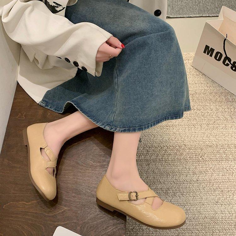 [Yushilai] Mori flat-bottomed Mary Jane shoes for women's 2025 spring new gentle wind French cross-strap single shoes
