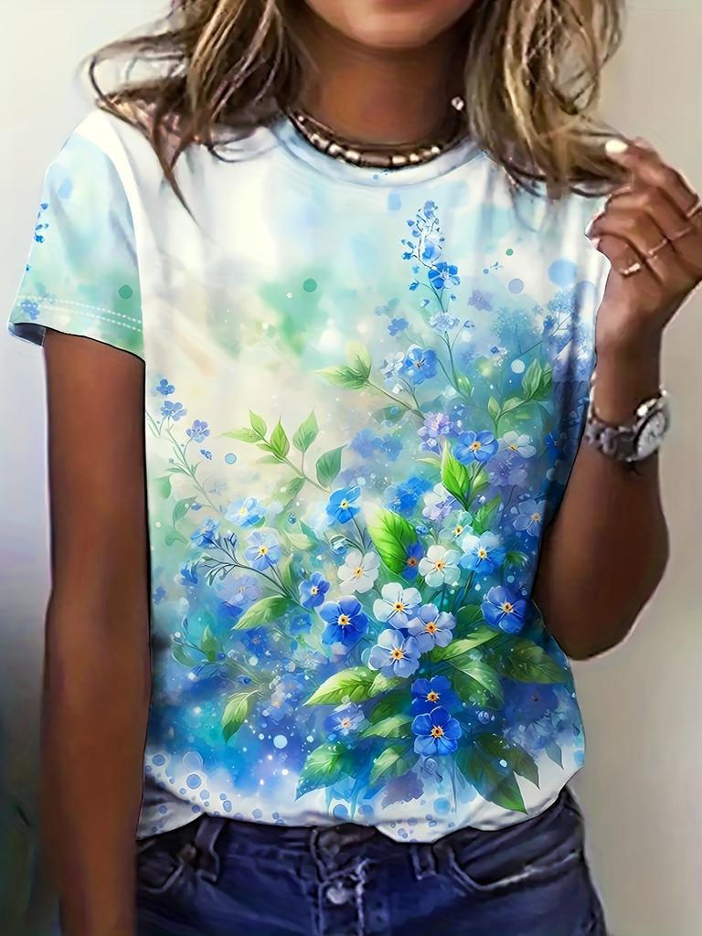 Women's round neck short sleeved T-shirt, women's summer small animal print, 3D digital print, popular print summer top 2880 EMA