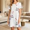 Short Sleeve Nightgown, Line Flower Star Pattern, Loose Fit, Ladies Sleep Dress