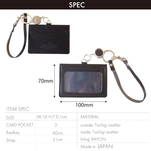 Tochigi Leather Genuine Leather ID Case with Reel and Strap Set. Fits Business Cards, Employee ID Cards, and Passes. Made in Japan. Available in 7 Col