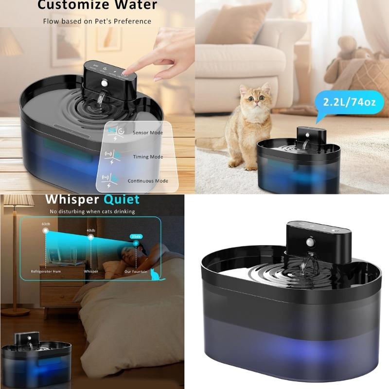 Rechargeable Cats Water Fountain Battery Power 74oz Capacity Automatic Pet Drinking Dispenser with Motion Design