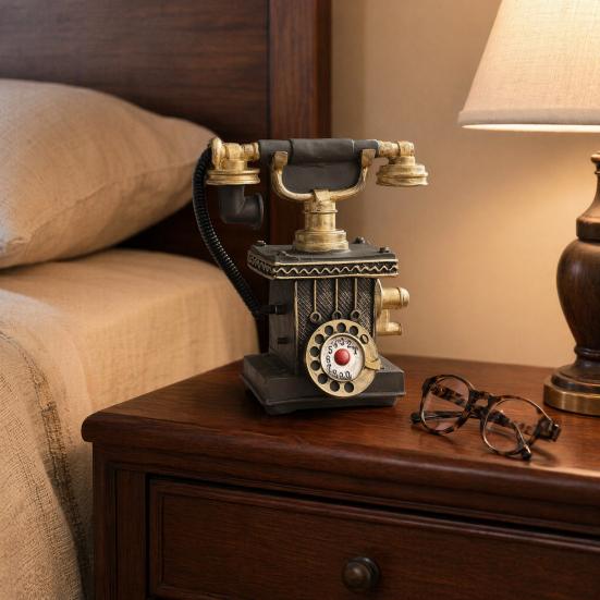 Distressed Finish Phone Telephone Resin Figurine, Retro Model Statue with Matte Finish, Old-Fashioned Style Victorian Desk Decor for Home Office