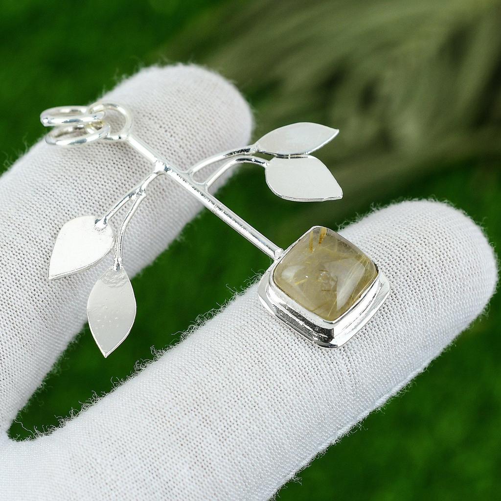 Bijuterii cu Piatră Prețioasă Rutil Auriu Natural Pandantiv din Argint Sterling 925 Pentru Femei