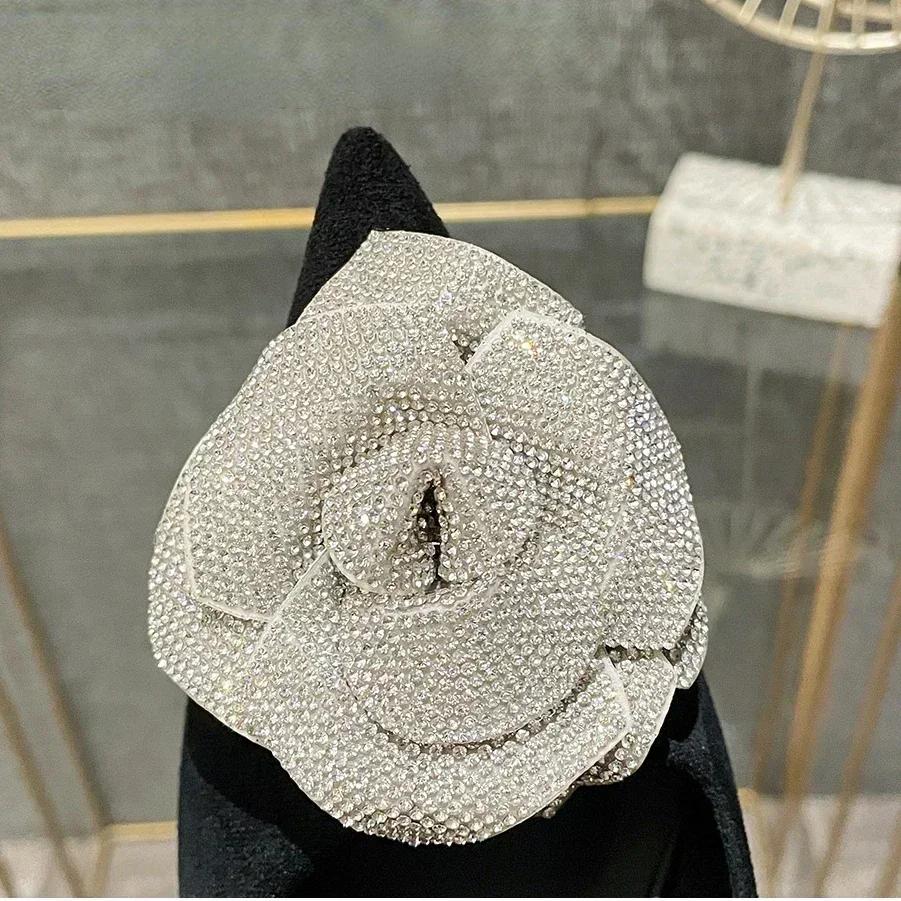 Fashion Elegant Rhinestone Flowers Decorated Brand High Heels Women High Quality Satin Pointed Toe Slide Sandal Fashion Party Dress Shoe