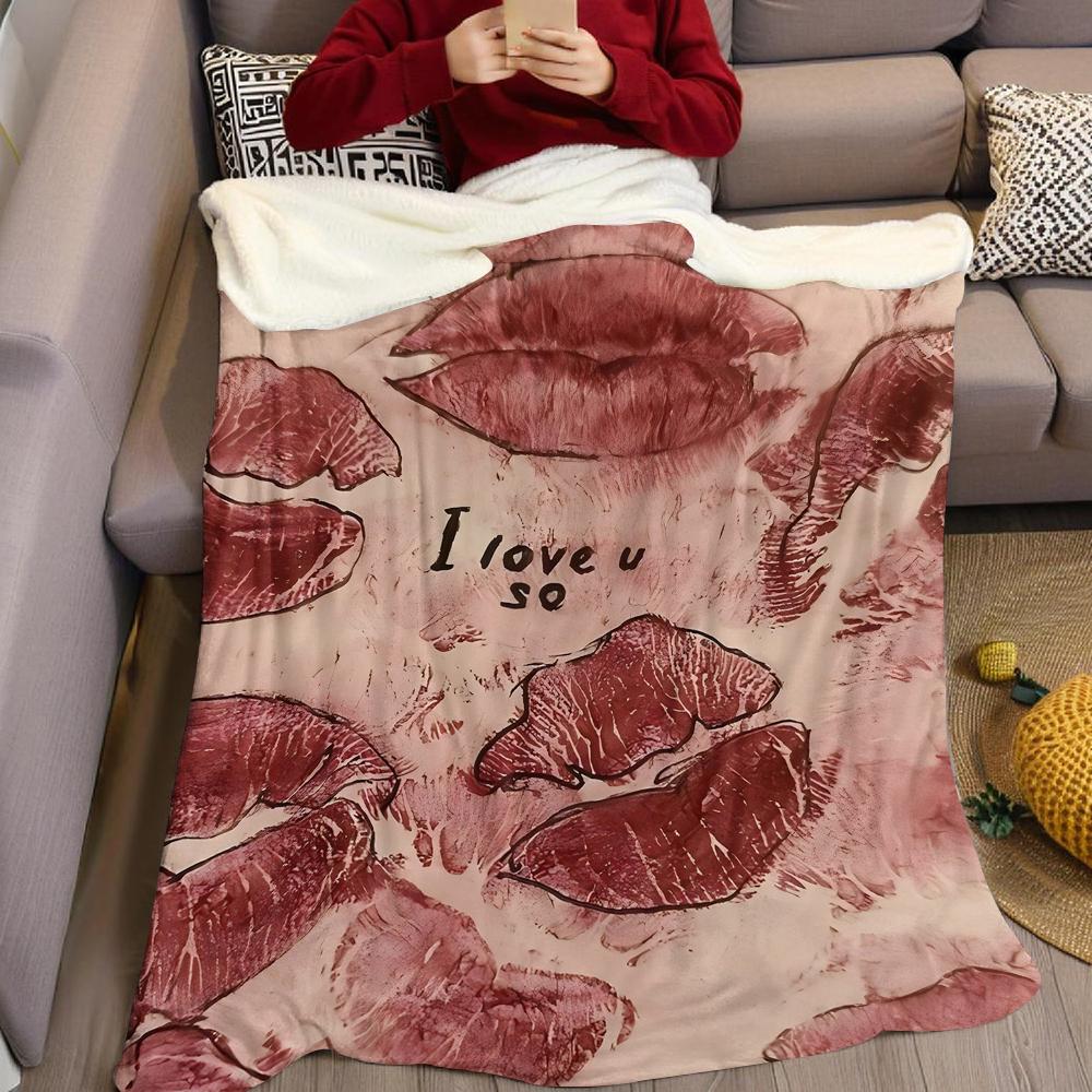 Burgundy Lip Whisper Flannel Blanket Warm Soft Halloween Christmas Couch Warm Cozy Decorative Decor Gift for All Season