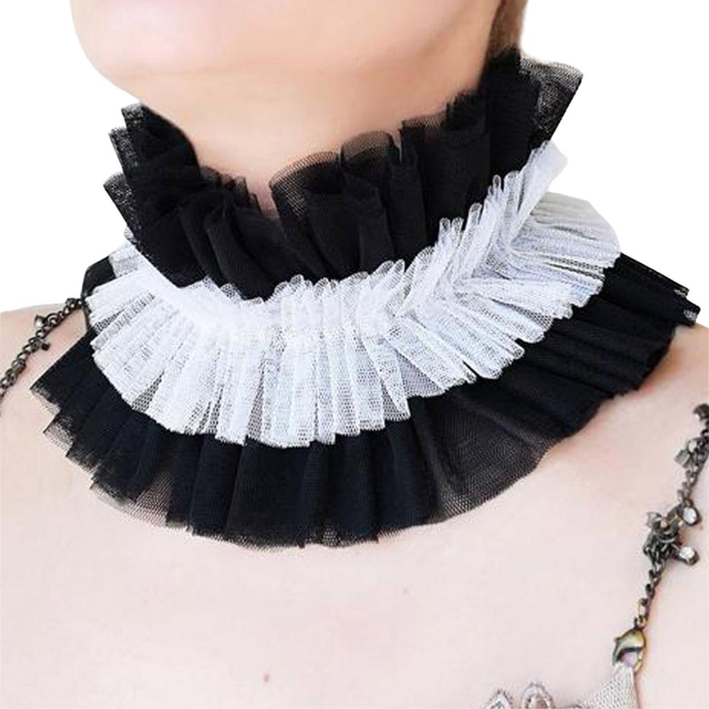 Femei Vintage Plasă Stratificare Volane Guler Fals Se Leagă Chokere Șal Înfășurat Renaștere Guler Mic pentru Gât Colier Eșarfă