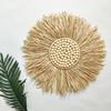 Naturlig Raffia Vävda Bohemiska Väggdekorationer 40CM Runda Väggaccenter Handgjorda Skandinaviska Hängande Dekorationer Boho Heminredning