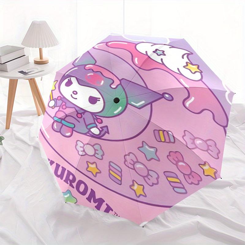 Kuromi,Pastel Automatic Folding Umbrella-Simple 8-Rib Design, Bright Cartoon Pattern, Durable Iron Frame, Suitable For Travel, Outdoor, Beac