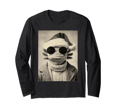 Funny Axolotl Retro Christmas Animal Festival Long Sleeve T-Shirt with Sunglasses