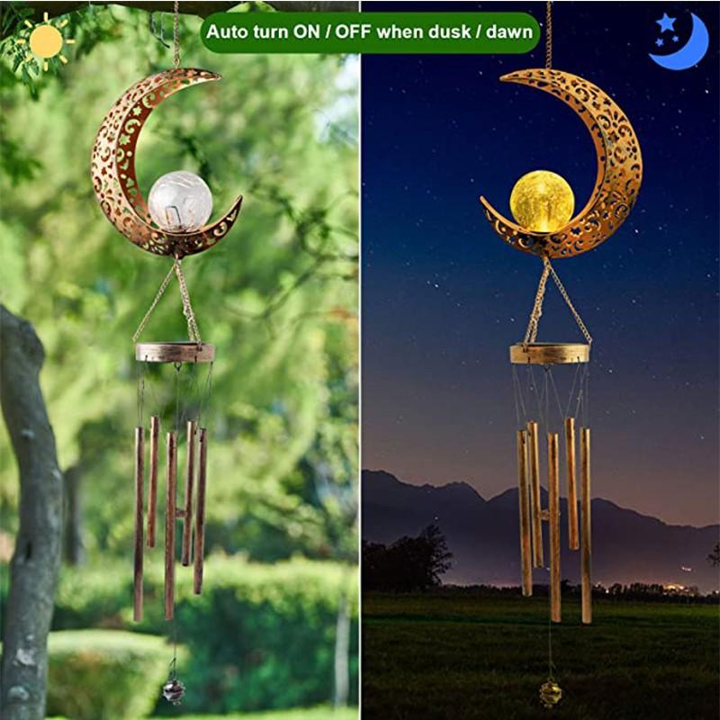 Hanging Solar Lights Outdoor Crackle Glass Windchimes for Outside Garden Decoration Wind Chimes Bronze Sun Star & Moon Design Sympathy Memorial Gift Hanging Solar Lights Outdoor Crackle Glass Windchimes for Outside Garden Decoration Wind Chimes Bronze Sun Star & Moon Design Sympathy Memorial Gift