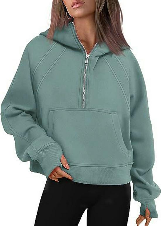 2023 Autumn/Winter Casual Sports Half-Zip Hooded Fleece-Lined Sweatshirt