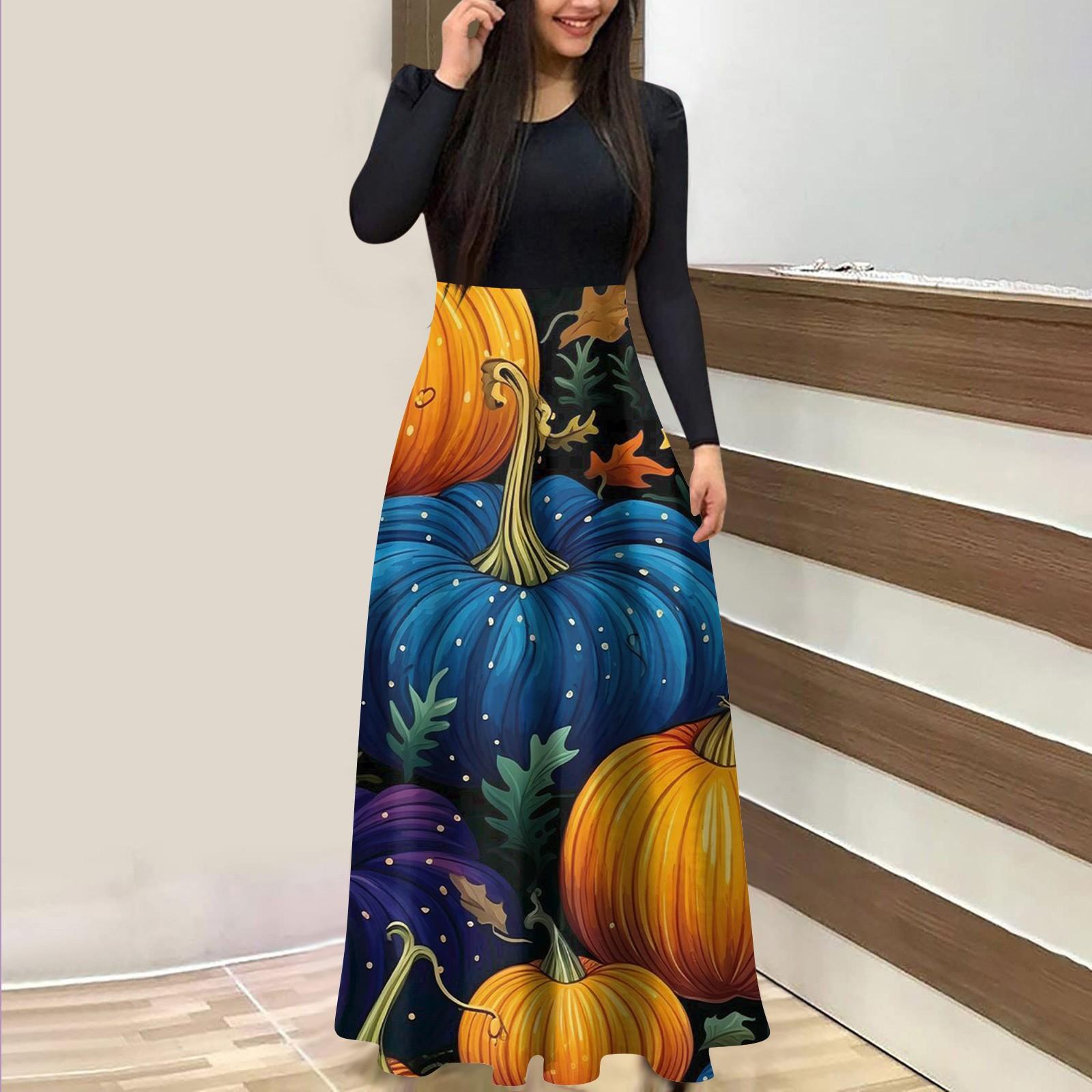 

Women s Fashion Casual Print Round Neck Long Sleeves Oversized Dress XXL синій