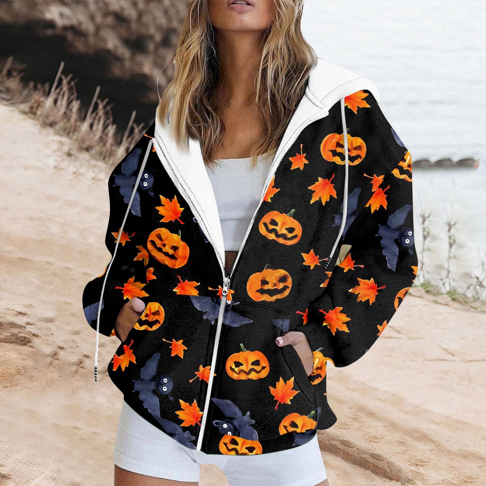 

Женская толстовка с длинным рукавом и принтом на Хэллоуин, куртка с капюшоном и карманом на молнии XXL чёрный